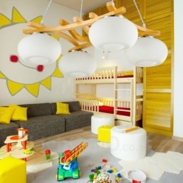 Designer Touch Decorative 4 Light Wood Rustic Lodge Pendant Light with Glass Shade