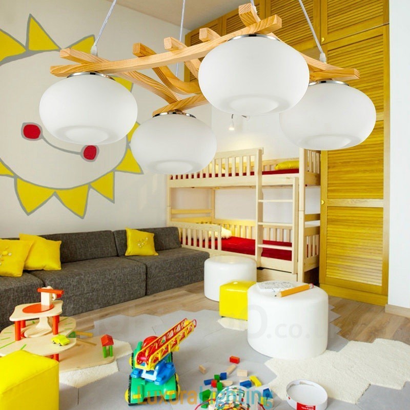 Designer Touch Decorative 4 Light Wood Rustic Lodge Pendant Light with Glass Shade