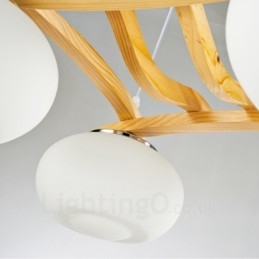 Designer Touch Decorative 4 Light Wood Rustic Lodge Pendant Light with Glass Shade