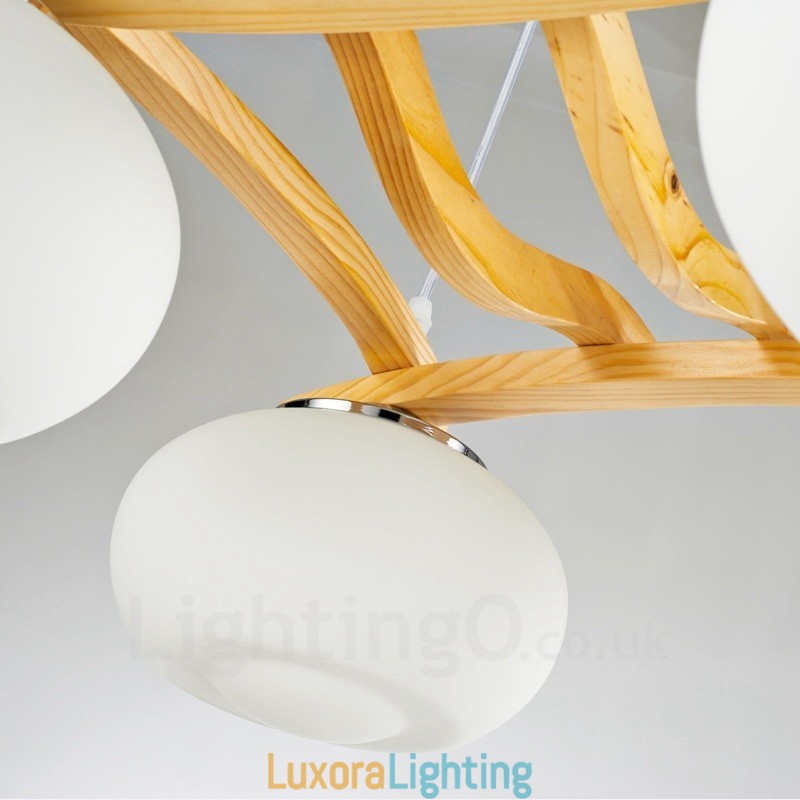 Designer Touch Decorative 4 Light Wood Rustic Lodge Pendant Light with Glass Shade