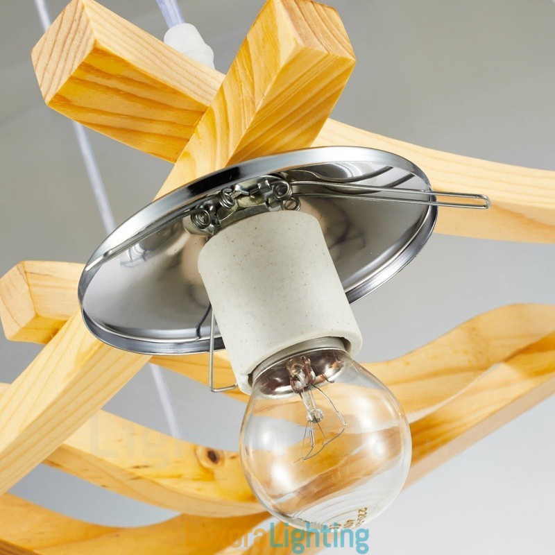 Designer Touch Decorative 4 Light Wood Rustic Lodge Pendant Light with Glass Shade