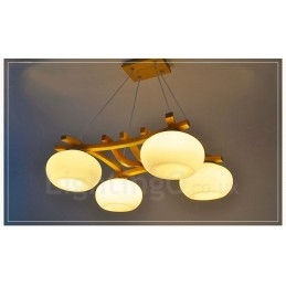 Designer Touch Decorative 4 Light Wood Rustic Lodge Pendant Light with Glass Shade