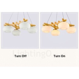 Designer Touch Decorative 4 Light Wood Rustic Lodge Pendant Light with Glass Shade
