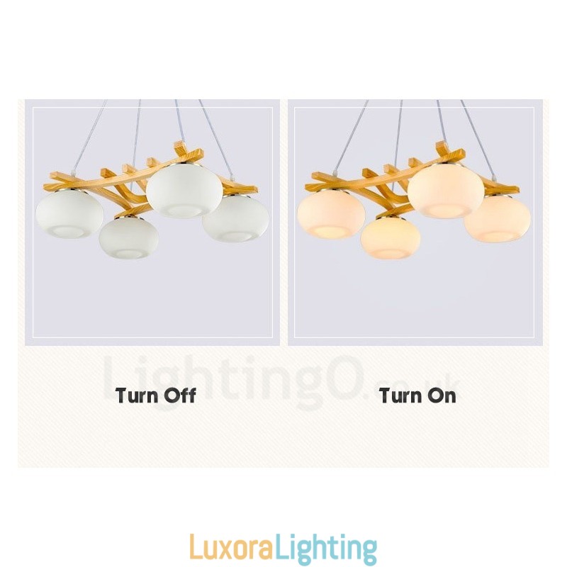 Designer Touch Decorative 4 Light Wood Rustic Lodge Pendant Light with Glass Shade