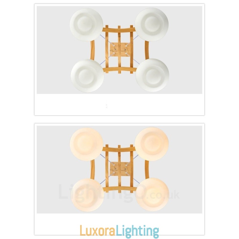 Designer Touch Decorative 4 Light Wood Rustic Lodge Pendant Light with Glass Shade