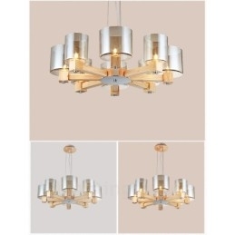 Designer Touch Decorative 8 Light Wood Modern Contemporary Nordic style Pendant Light with Glass Shade