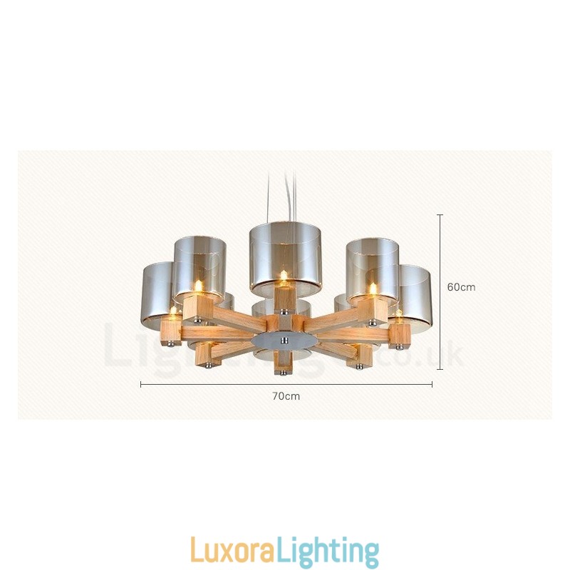 Designer Touch Decorative 8 Light Wood Modern Contemporary Nordic style Pendant Light with Glass Shade