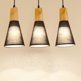 Designer Touch Decorative 3 Light Wood Modern Contemporary Pendant Light with Fabric Shade