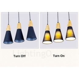 Designer Touch Decorative 3 Light Wood Modern Contemporary Pendant Light with Fabric Shade