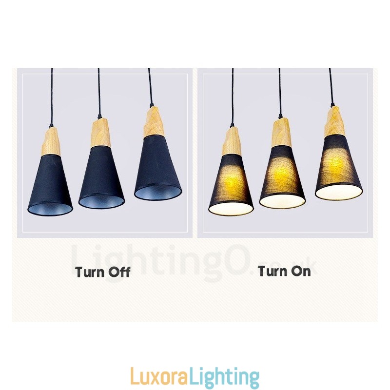 Designer Touch Decorative 3 Light Wood Modern Contemporary Pendant Light with Fabric Shade