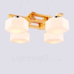 Designer Touch Decorative 4 Light Wood Modern Contemporary Nordic style Pendant Light with Glass Shade