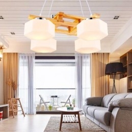 Designer Touch Decorative 4 Light Wood Modern Contemporary Nordic style Pendant Light with Glass Shade
