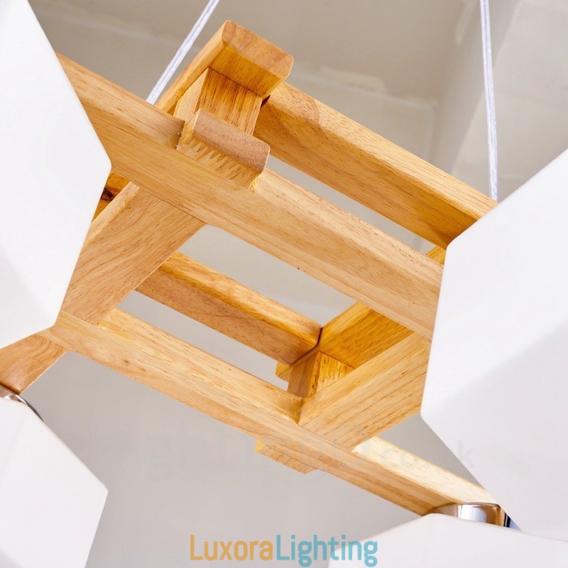 Designer Touch Decorative 4 Light Wood Modern Contemporary Nordic style Pendant Light with Glass Shade