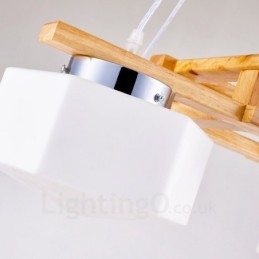 Designer Touch Decorative 4 Light Wood Modern Contemporary Nordic style Pendant Light with Glass Shade