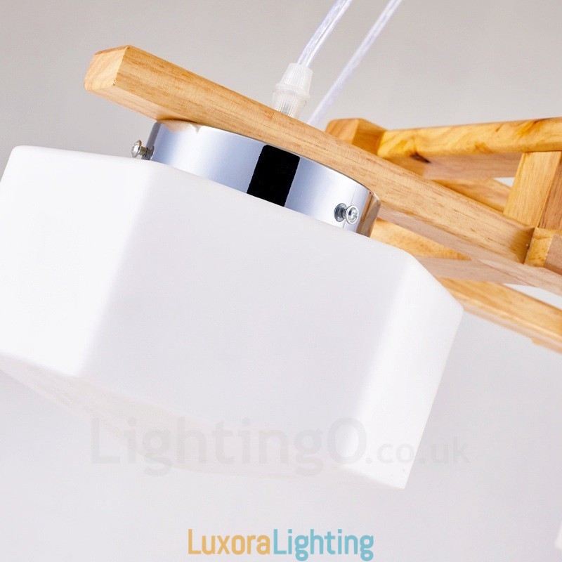 Designer Touch Decorative 4 Light Wood Modern Contemporary Nordic style Pendant Light with Glass Shade