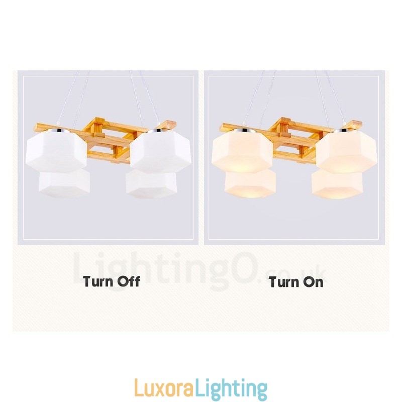Designer Touch Decorative 4 Light Wood Modern Contemporary Nordic style Pendant Light with Glass Shade