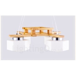 Designer Touch Decorative 4 Light Wood Modern Contemporary Nordic style Pendant Light with Glass Shade