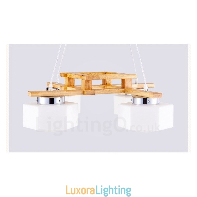 Designer Touch Decorative 4 Light Wood Modern Contemporary Nordic style Pendant Light with Glass Shade