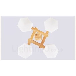 Designer Touch Decorative 4 Light Wood Modern Contemporary Nordic style Pendant Light with Glass Shade