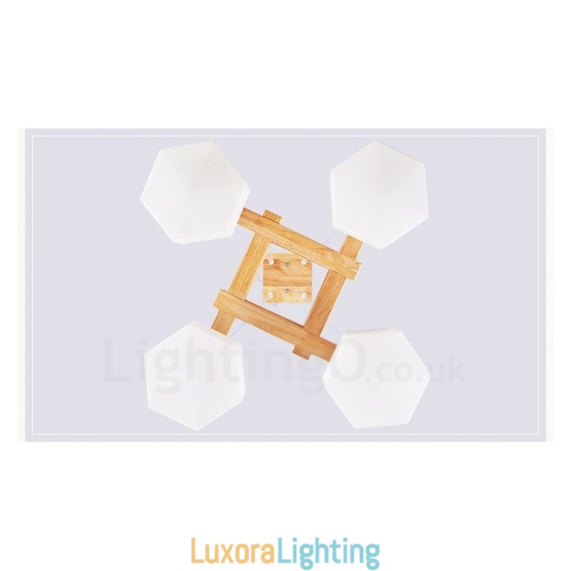 Designer Touch Decorative 4 Light Wood Modern Contemporary Nordic style Pendant Light with Glass Shade