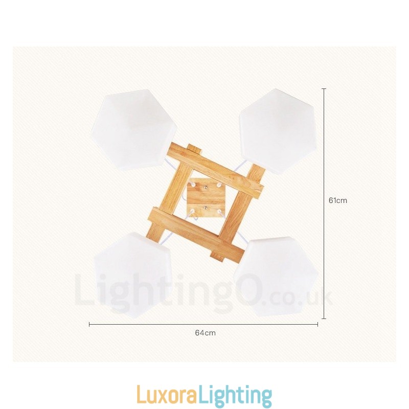 Designer Touch Decorative 4 Light Wood Modern Contemporary Nordic style Pendant Light with Glass Shade