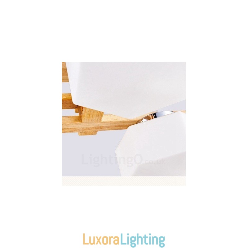 Designer Touch Decorative 4 Light Wood Modern Contemporary Nordic style Pendant Light with Glass Shade