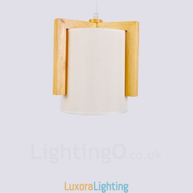 Designer Touch Decorative 1 Light Wood Modern Contemporary Nordic style Pendant Light with Fabric Shade