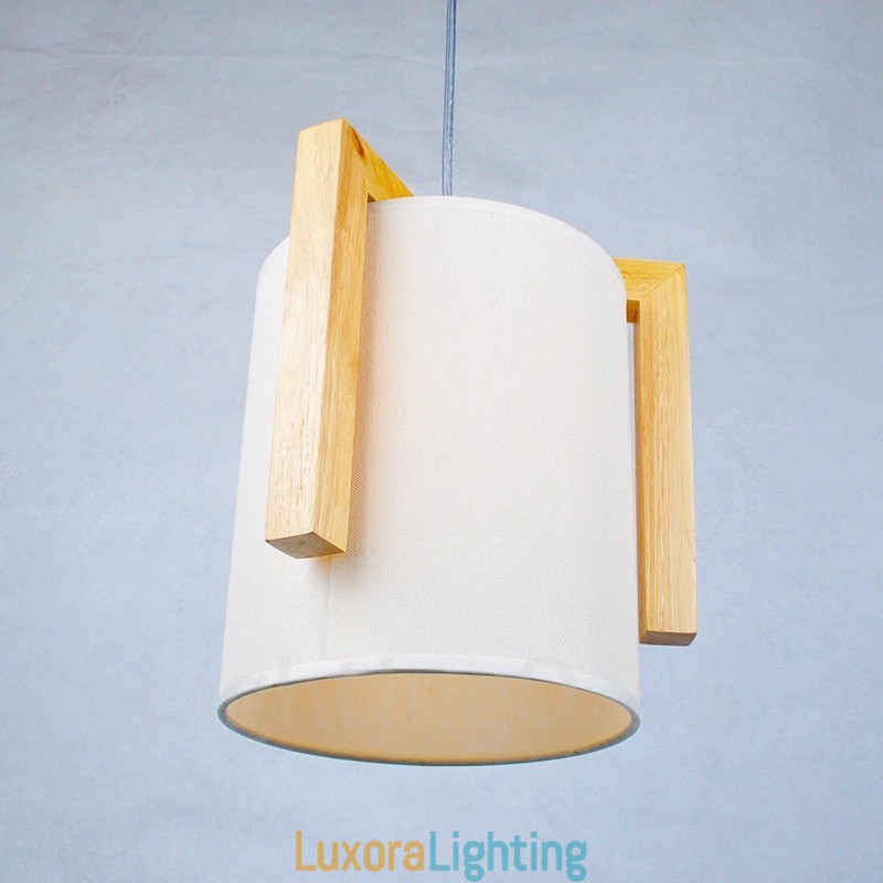 Designer Touch Decorative 1 Light Wood Modern Contemporary Nordic style Pendant Light with Fabric Shade