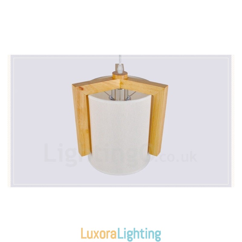 Designer Touch Decorative 1 Light Wood Modern Contemporary Nordic style Pendant Light with Fabric Shade