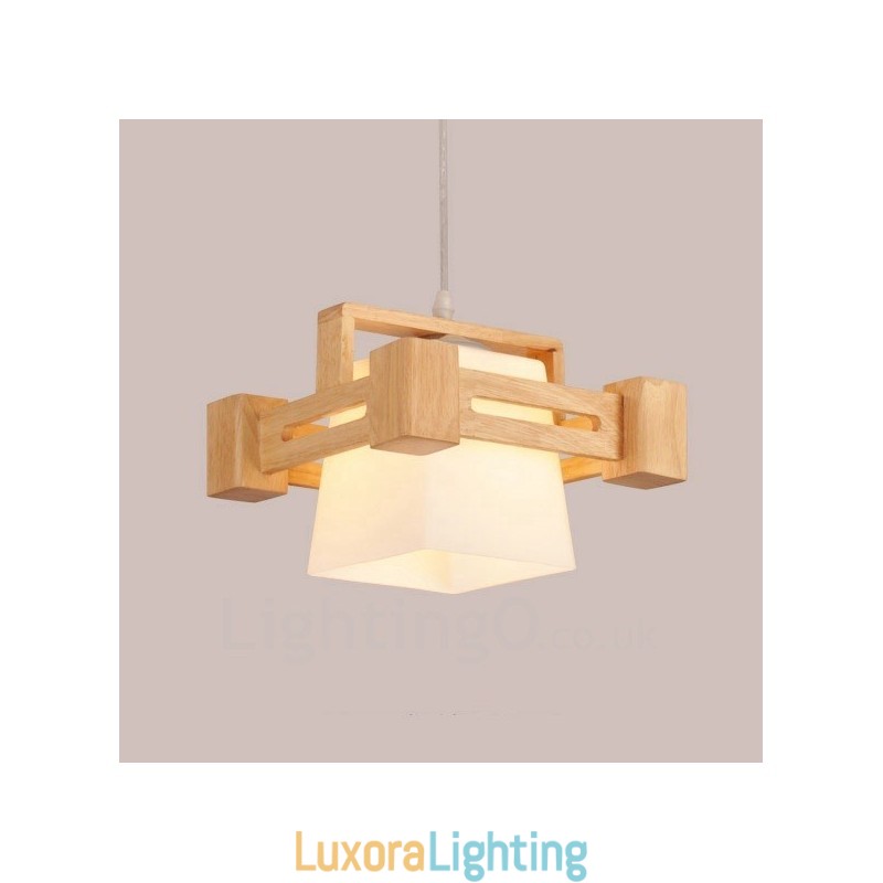 Designer Touch Decorative 1 Light Wood Modern Contemporary Nordic style Pendant Light with Fabric Shade