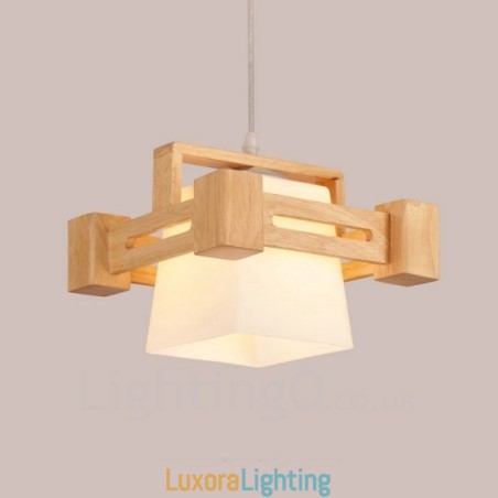 Designer Touch Decorative 1 Light Wood Modern Contemporary Nordic style Pendant Light with Fabric Shade