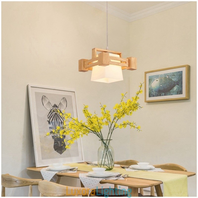 Designer Touch Decorative 1 Light Wood Modern Contemporary Nordic style Pendant Light with Fabric Shade