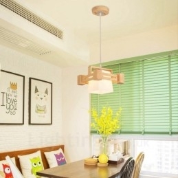 Designer Touch Decorative 1 Light Wood Modern Contemporary Nordic style Pendant Light with Fabric Shade