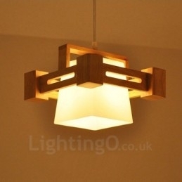 Designer Touch Decorative 1 Light Wood Modern Contemporary Nordic style Pendant Light with Fabric Shade