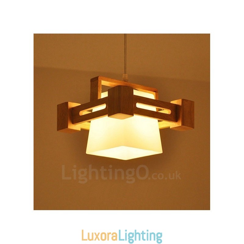 Designer Touch Decorative 1 Light Wood Modern Contemporary Nordic style Pendant Light with Fabric Shade