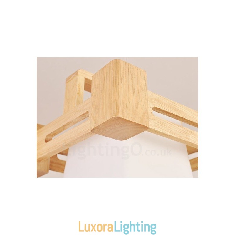 Designer Touch Decorative 1 Light Wood Modern Contemporary Nordic style Pendant Light with Fabric Shade