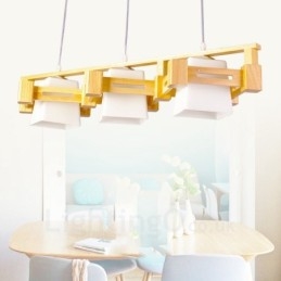 Designer Touch Decorative 3 Light Wood Modern Contemporary Nordic style Pendant Light with Fabric Shade
