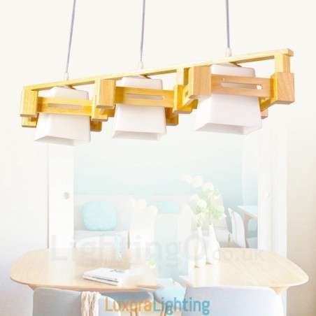 Designer Touch Decorative 3 Light Wood Modern Contemporary Nordic style Pendant Light with Fabric Shade