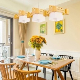 Designer Touch Decorative 3 Light Wood Modern Contemporary Nordic style Pendant Light with Fabric Shade