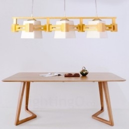 Designer Touch Decorative 3 Light Wood Modern Contemporary Nordic style Pendant Light with Fabric Shade