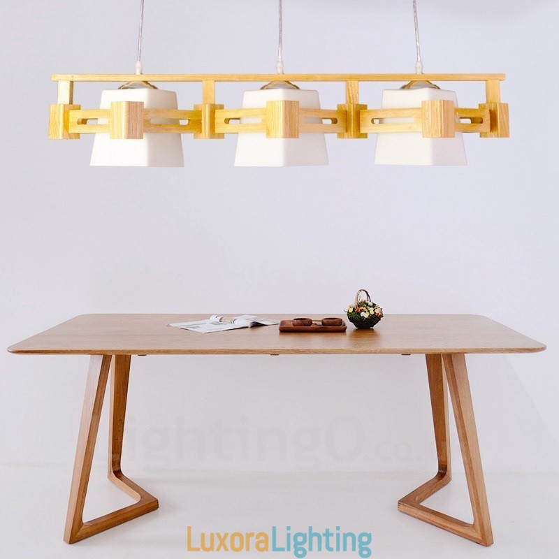 Designer Touch Decorative 3 Light Wood Modern Contemporary Nordic style Pendant Light with Fabric Shade