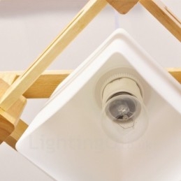 Designer Touch Decorative 3 Light Wood Modern Contemporary Nordic style Pendant Light with Fabric Shade