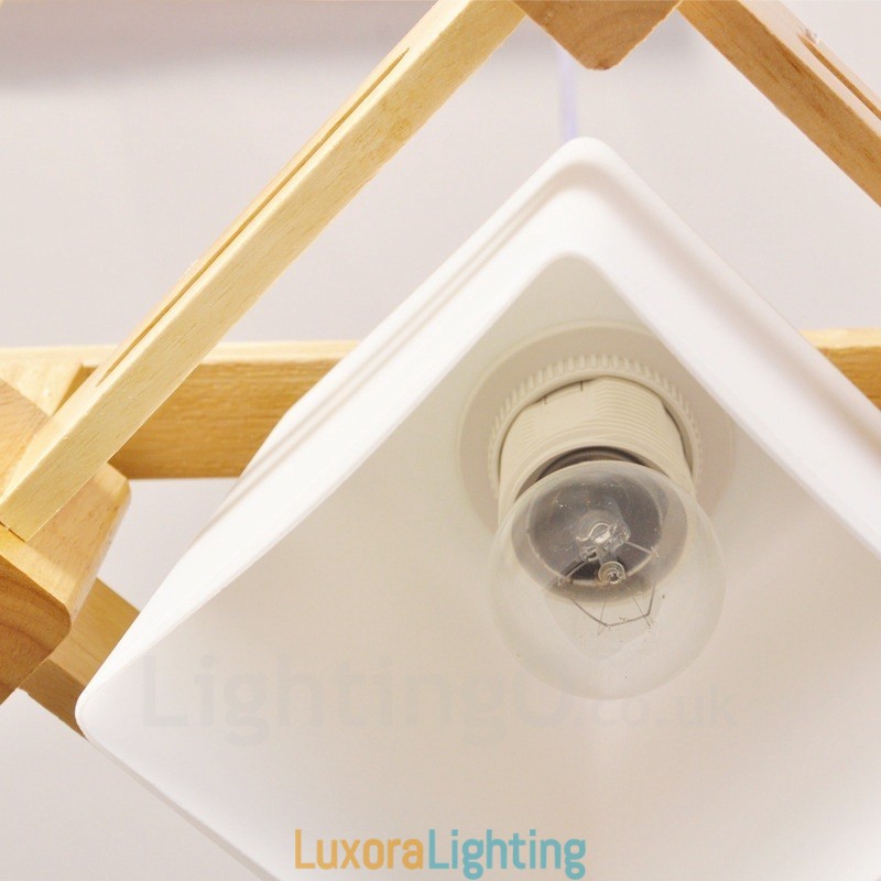 Designer Touch Decorative 3 Light Wood Modern Contemporary Nordic style Pendant Light with Fabric Shade