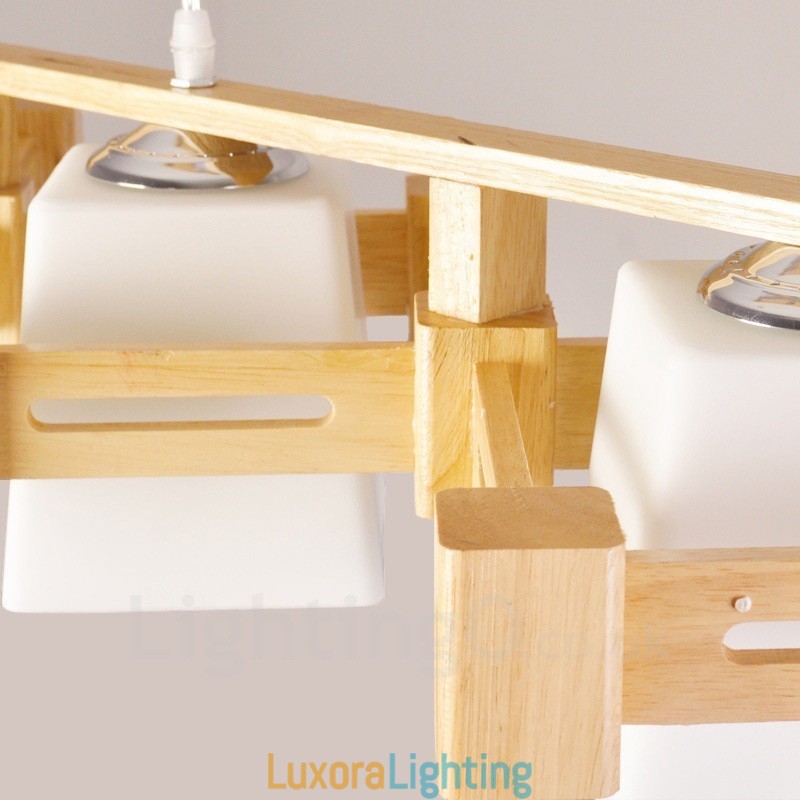 Designer Touch Decorative 3 Light Wood Modern Contemporary Nordic style Pendant Light with Fabric Shade