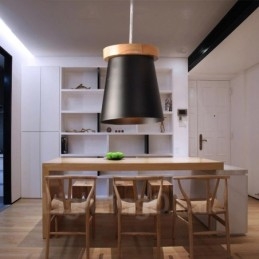 Designer Touch Decorative 1 Light Wood Modern Contemporary Nordic style Pendant Light with Iron Shade