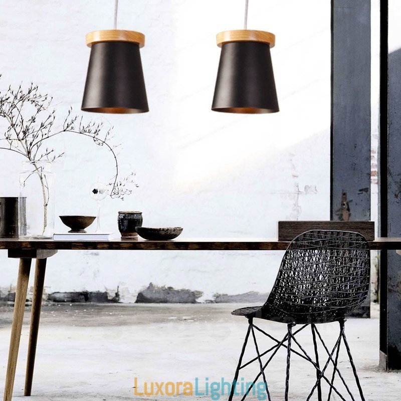 Designer Touch Decorative 1 Light Wood Modern Contemporary Nordic style Pendant Light with Iron Shade