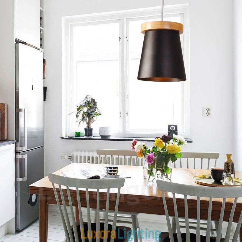 Designer Touch Decorative 1 Light Wood Modern Contemporary Nordic style Pendant Light with Iron Shade