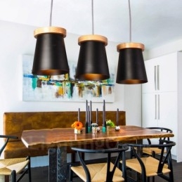 Designer Touch Decorative 3 Light Wood Modern Contemporary Nordic style Pendant Light with Iron Shade