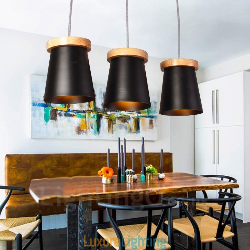 Designer Touch Decorative 3 Light Wood Modern Contemporary Nordic style Pendant Light with Iron Shade