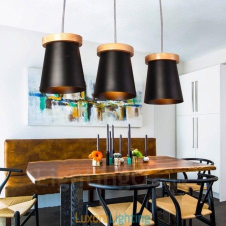 Designer Touch Decorative 3 Light Wood Modern Contemporary Nordic style Pendant Light with Iron Shade